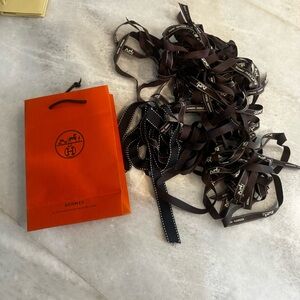 Hermès Orange Gift Bag with Brown Ribbons